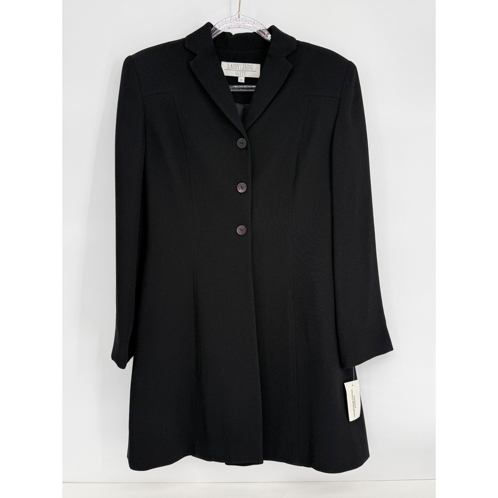 Larry Levine Suits Black Longline Blazer Jacket 3 Button Crepe Sz 6 NWT